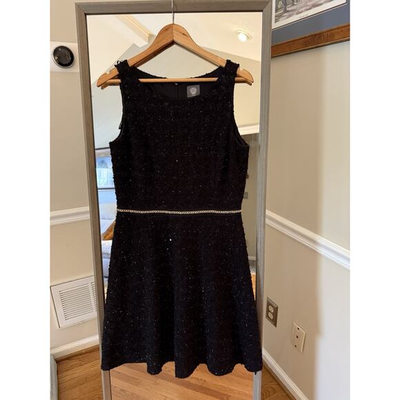 Vince Camuto Black Tweed Sleeveless Fit & Flare Dress Women’s Size 10 - Picture 2 of 5